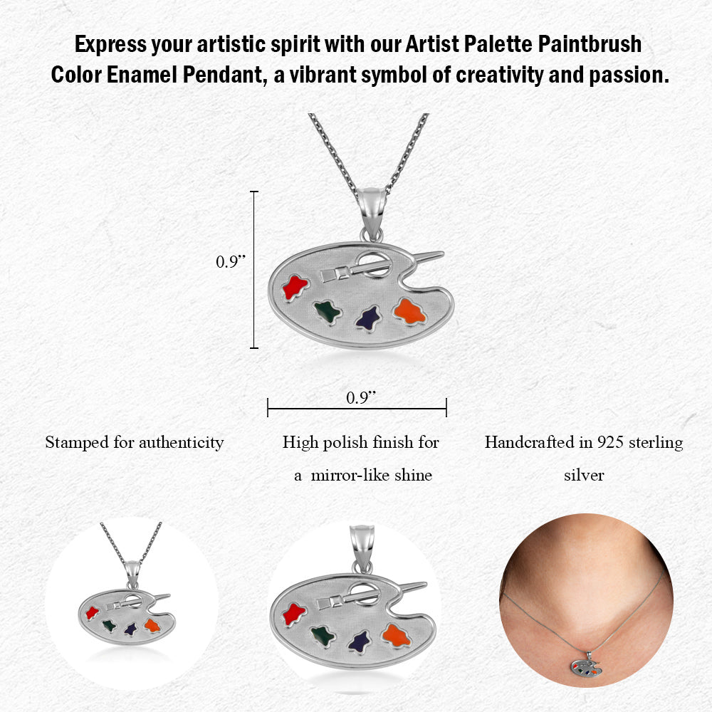 Sterling Silver Enamel Palette Paint Brush Artist Pendant Necklace, view 4