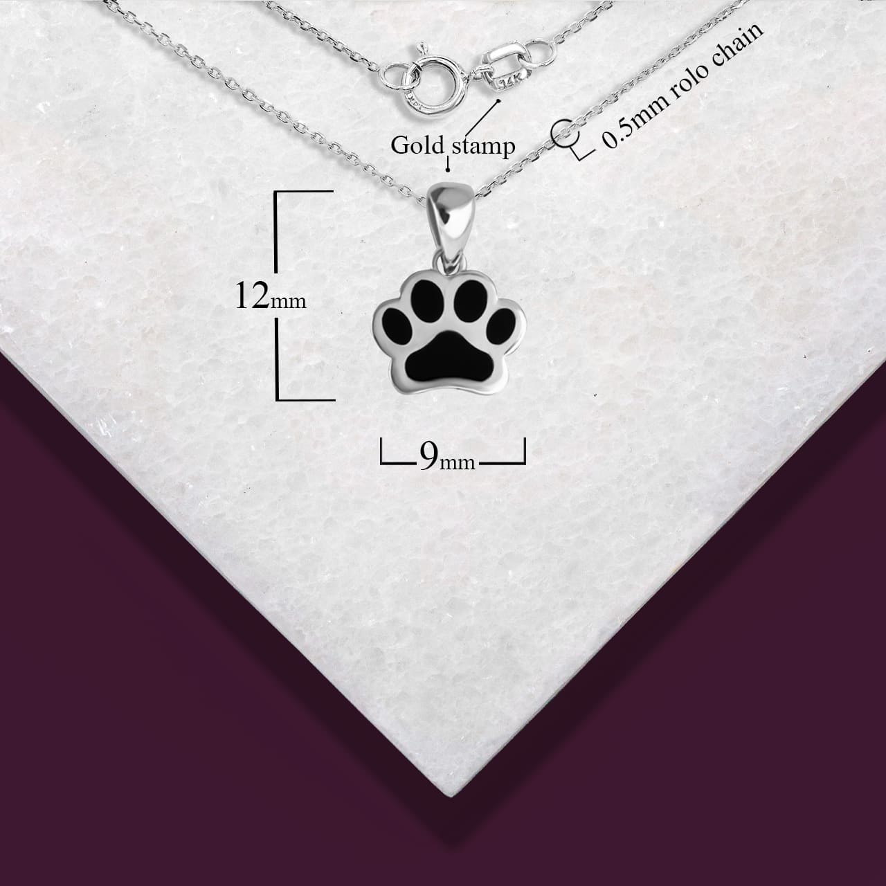 Sterling Silver Enamel Pet Dog Paw Print Pendant Necklace, view 4