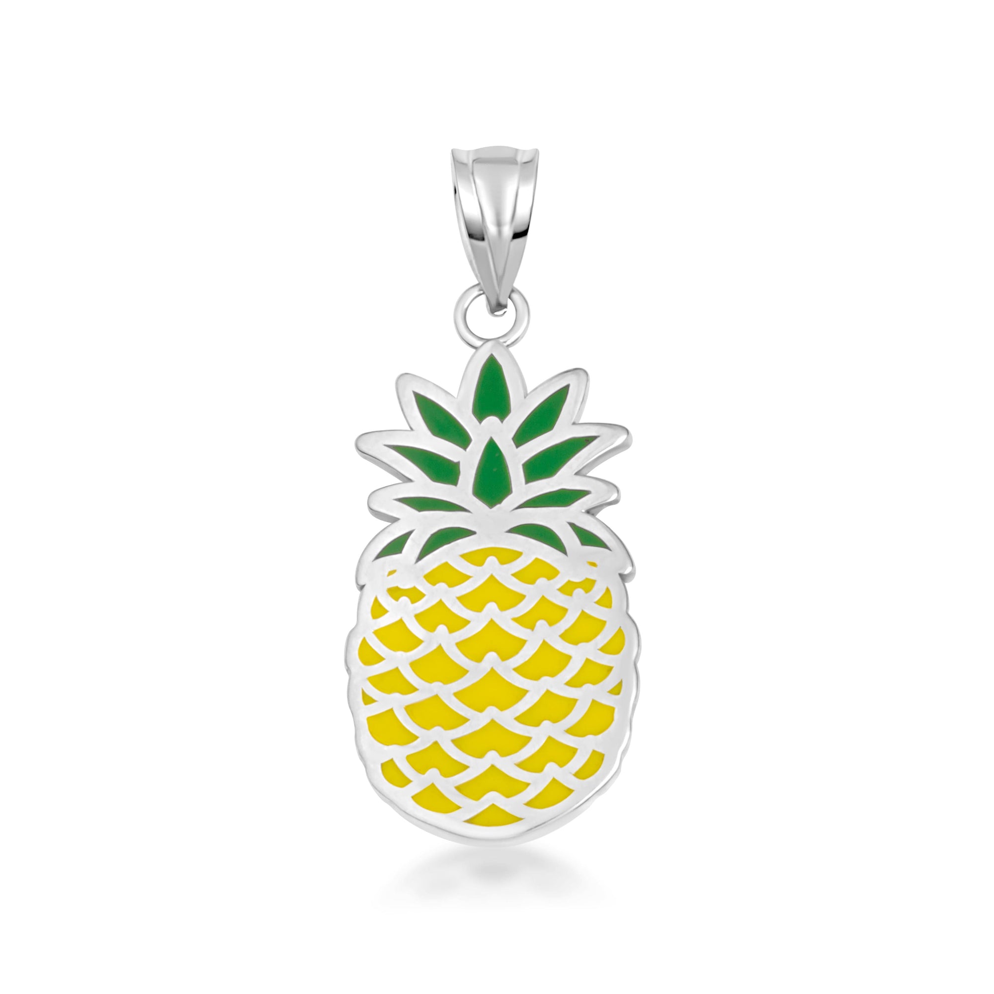 Sterling Silver Enamel Pineapple Fruit Pendant Necklace