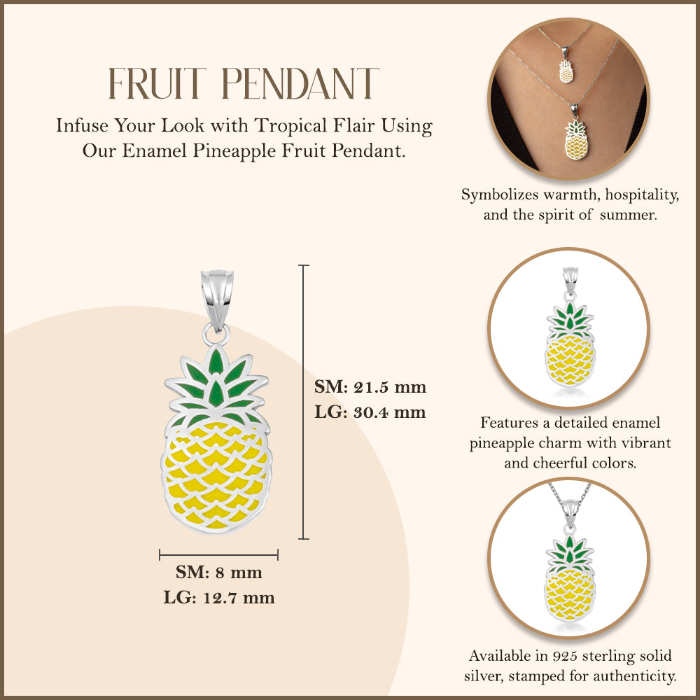 Sterling Silver Enamel Pineapple Fruit Pendant Necklace, view 3