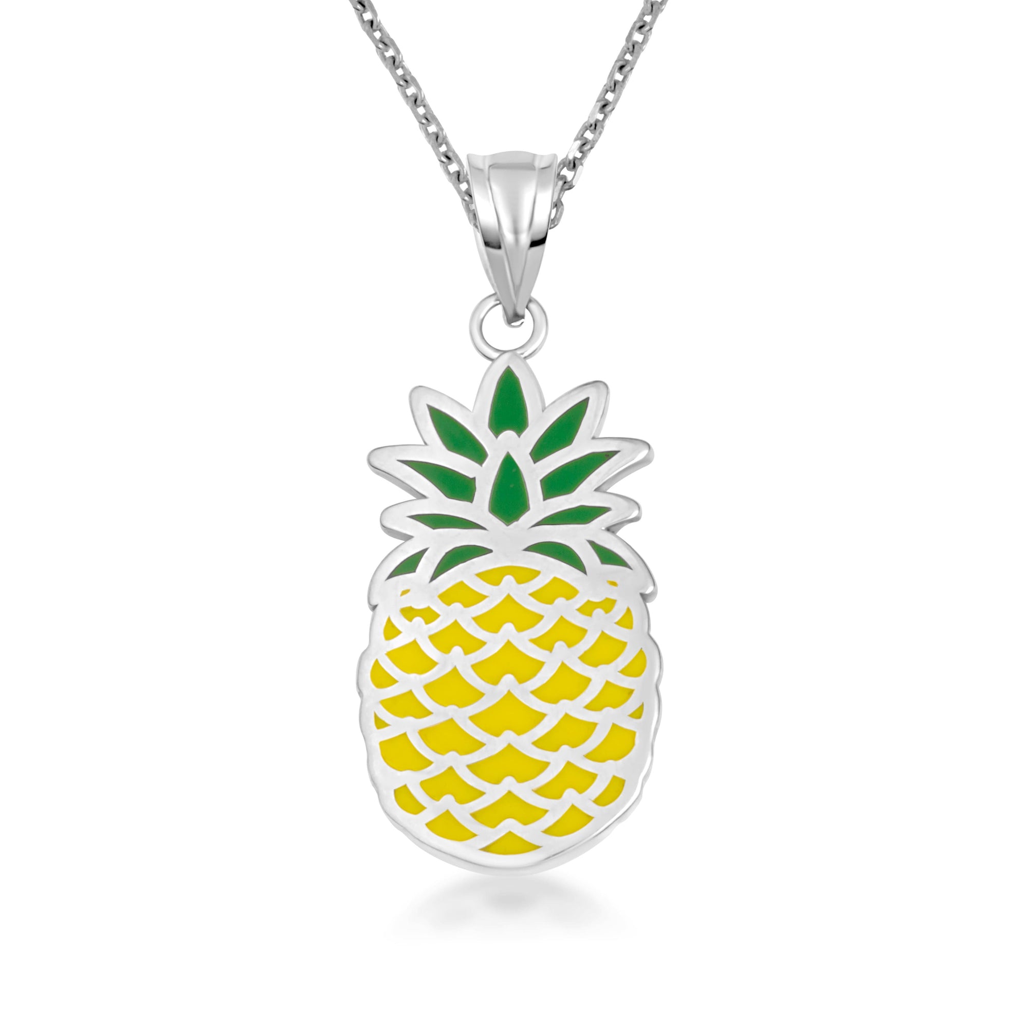 Sterling Silver Enamel Pineapple Fruit Pendant Necklace, view 4