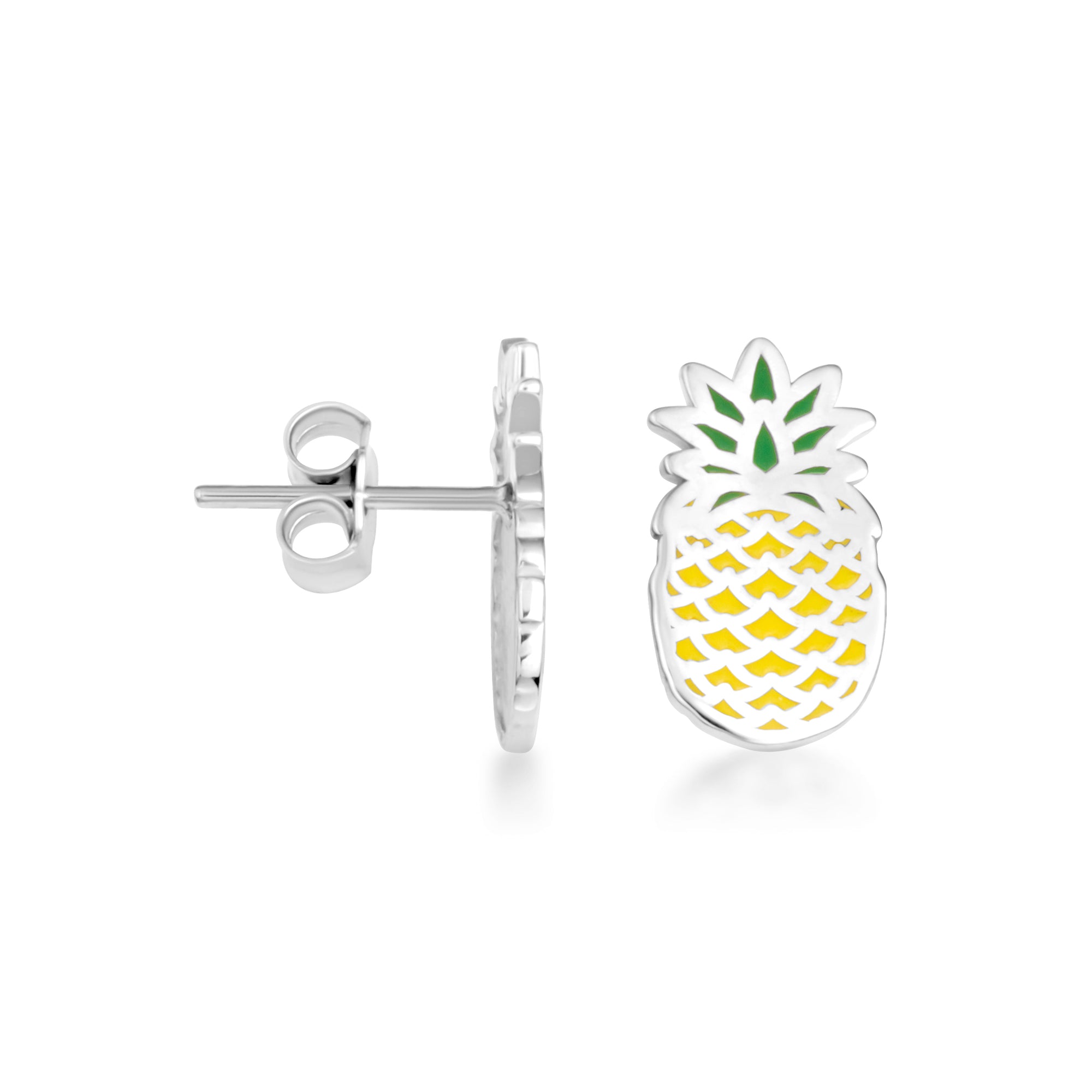 Sterling Silver Enamel Pineapple Fruit Stud Earrings
