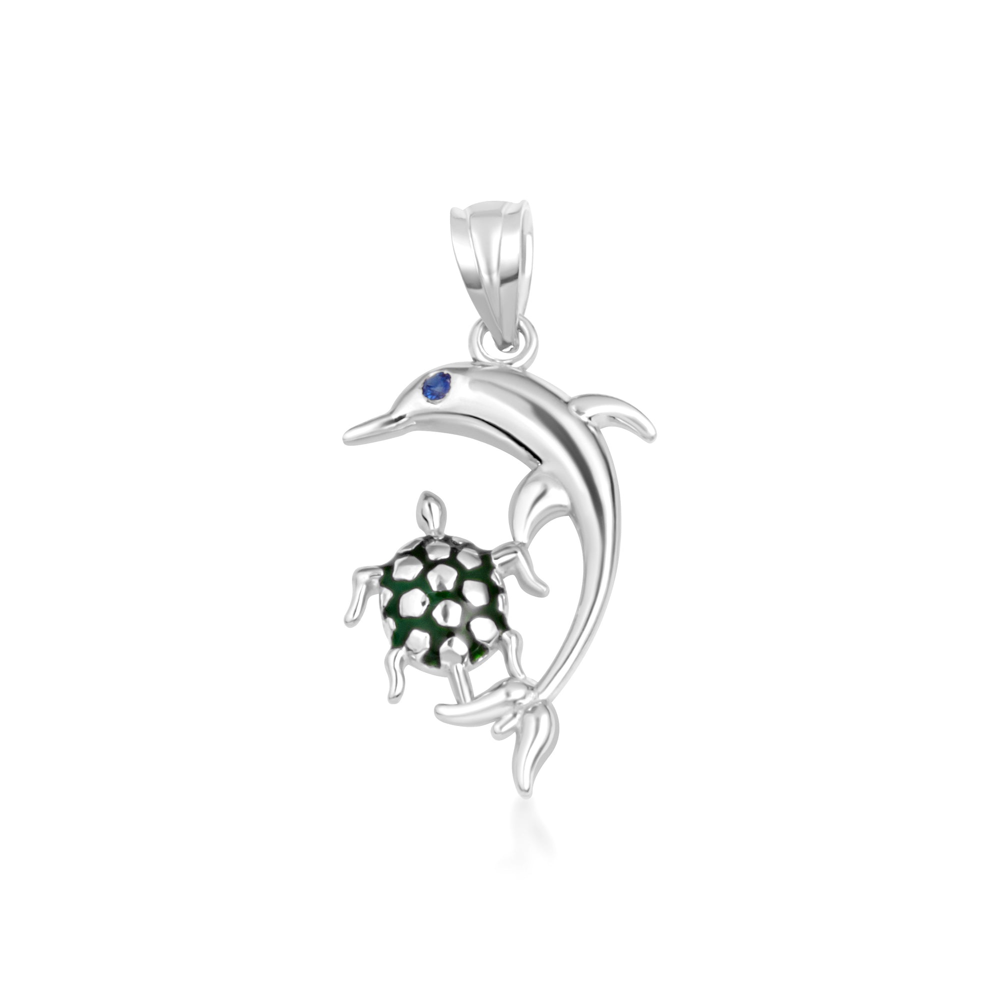 Sterling Silver Enamel Sea Turtle Dolphin Birthstone Pendant Necklace