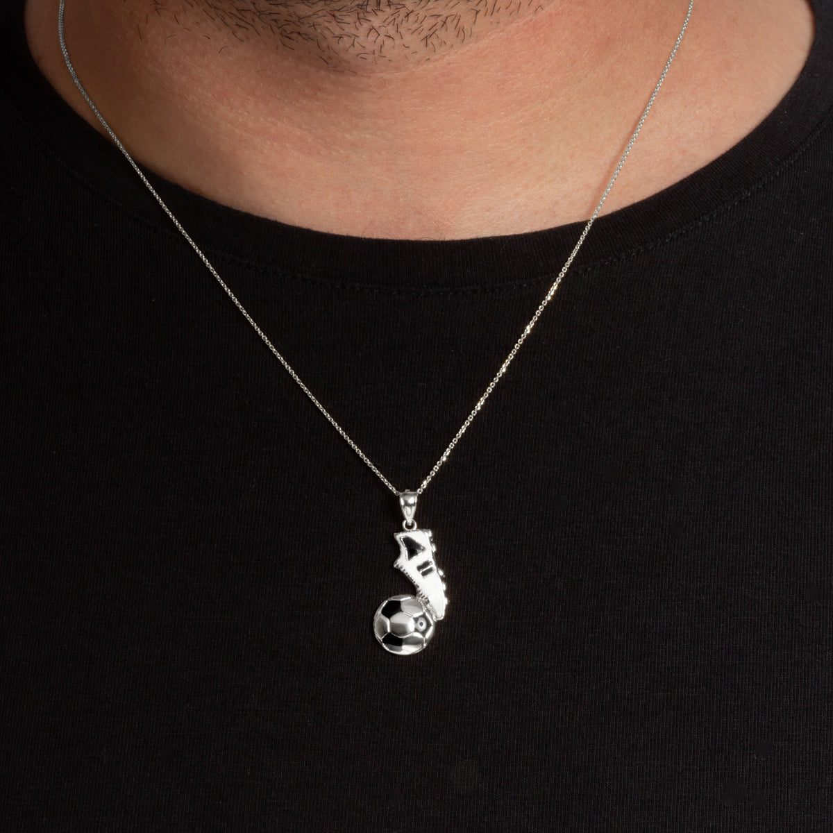Sterling Silver Enamel Soccer Ball Cleats Shoe Sports Pendant Necklace, view 2