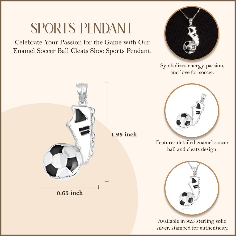 Sterling Silver Enamel Soccer Ball Cleats Shoe Sports Pendant Necklace, view 4