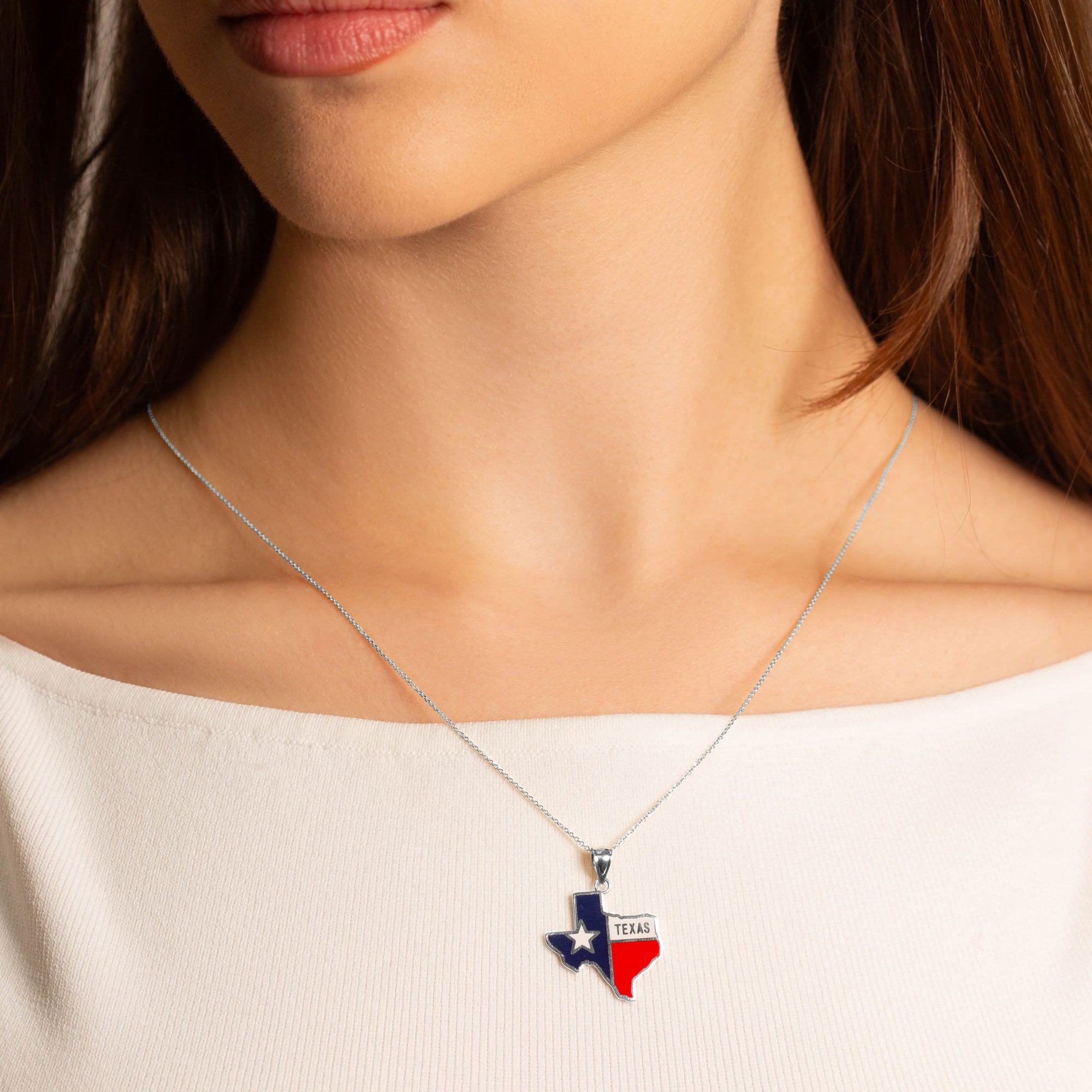 Sterling Silver Enamel Texas Lone Star State Pendant Necklace, view 3
