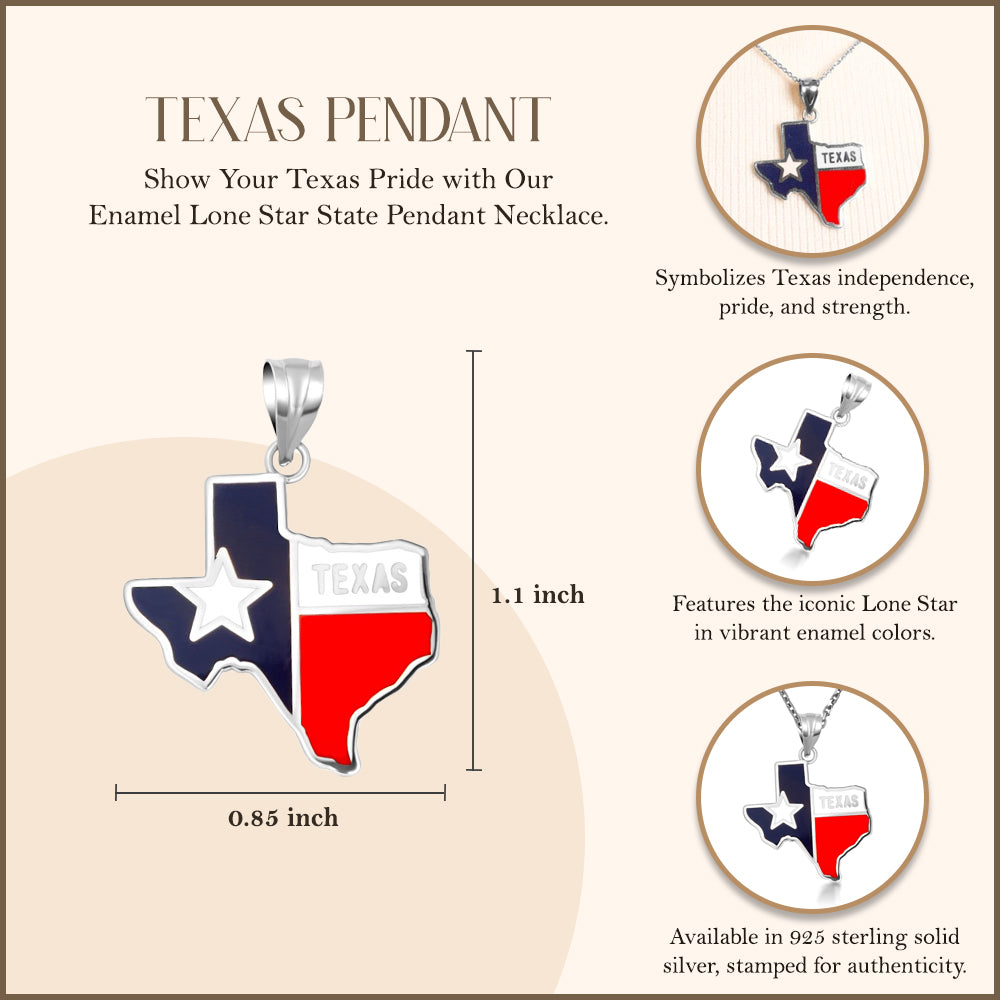 Sterling Silver Enamel Texas Lone Star State Pendant Necklace, view 4
