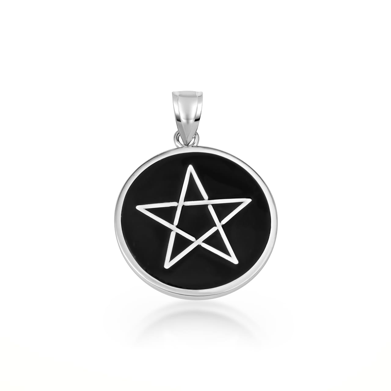 Sterling Silver Enamel Wiccan 5 Point Star Pentagram Medallion Pendant Necklace