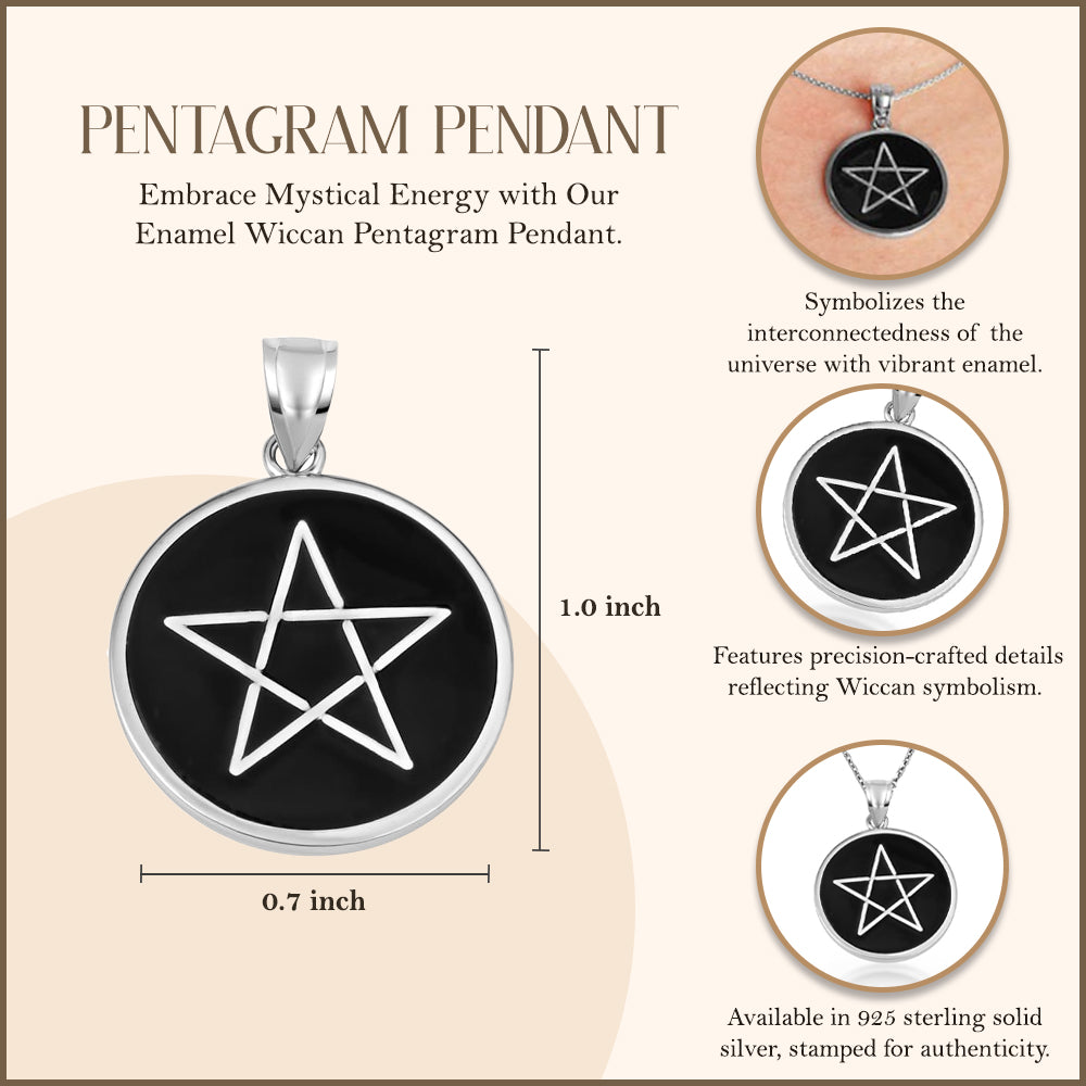 Sterling Silver Enamel Wiccan 5 Point Star Pentagram Medallion Pendant Necklace, view 4