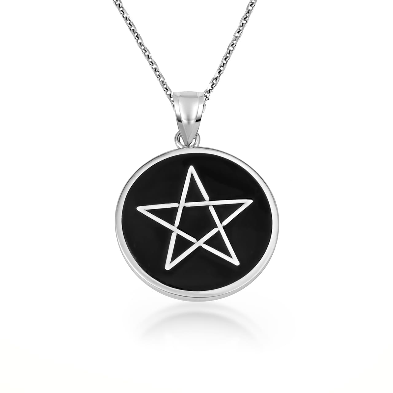 Sterling Silver Enamel Wiccan 5 Point Star Pentagram Medallion Pendant Necklace, view 5