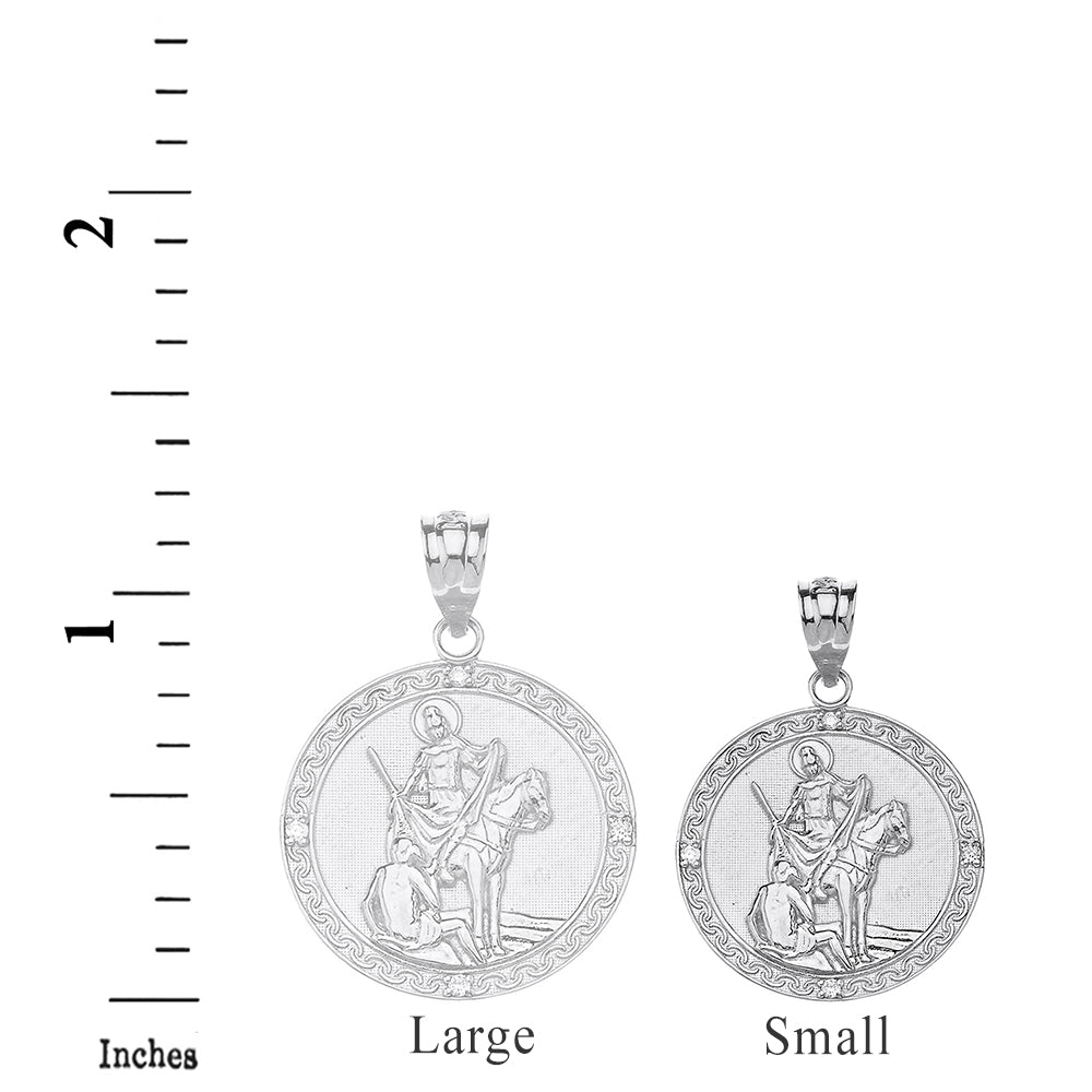 Sterling Silver Engravable CZ Saint Martin of Tours Pray For Us Circle Pendant Necklace (1.04"), view 3