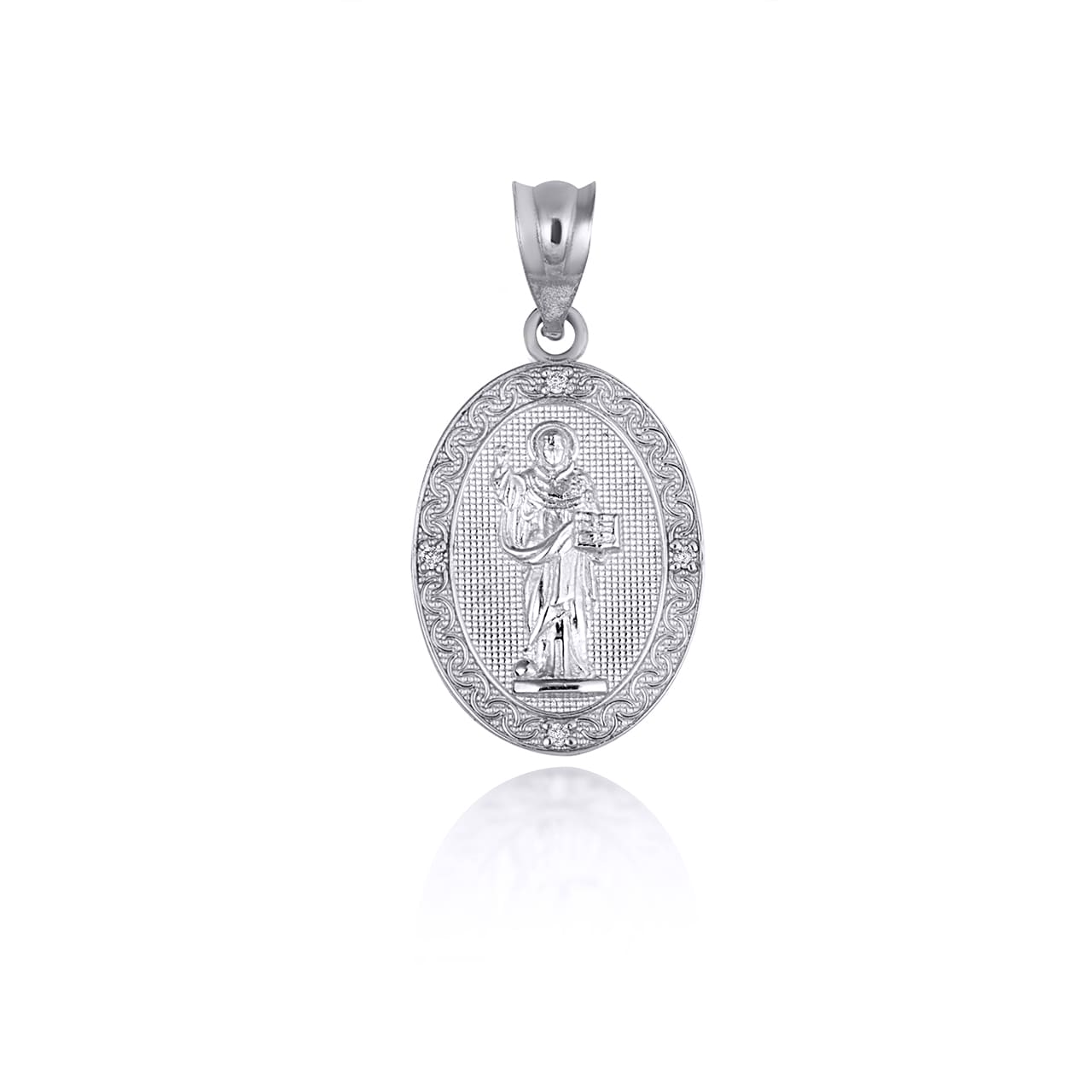 Sterling Silver Engravable Patron Saint Dominic de Guzman Cubic Zirconia Oval Medallion Pendant Necklace