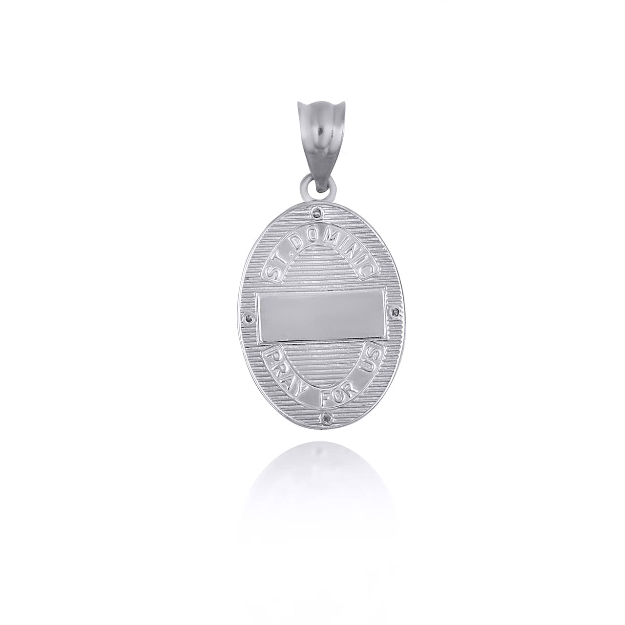 Sterling Silver Engravable Patron Saint Dominic de Guzman Cubic Zirconia Oval Medallion Pendant Necklace, view 5