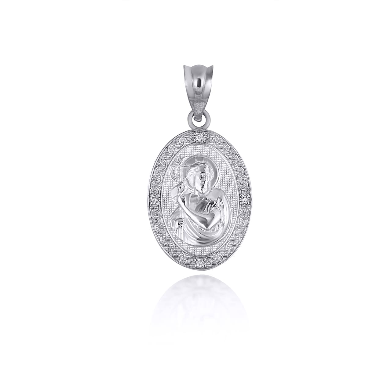 Sterling Silver Engravable Patron Saint John The Baptist Cubic Zirconia Oval Medallion Pendant Necklace