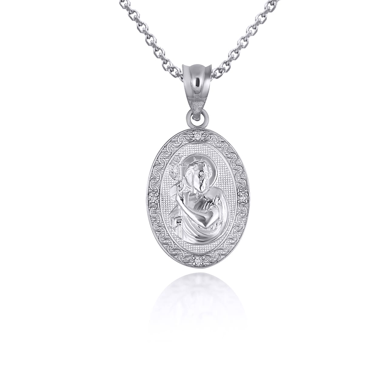 Sterling Silver Engravable Patron Saint John The Baptist Cubic Zirconia Oval Medallion Pendant Necklace, view 5