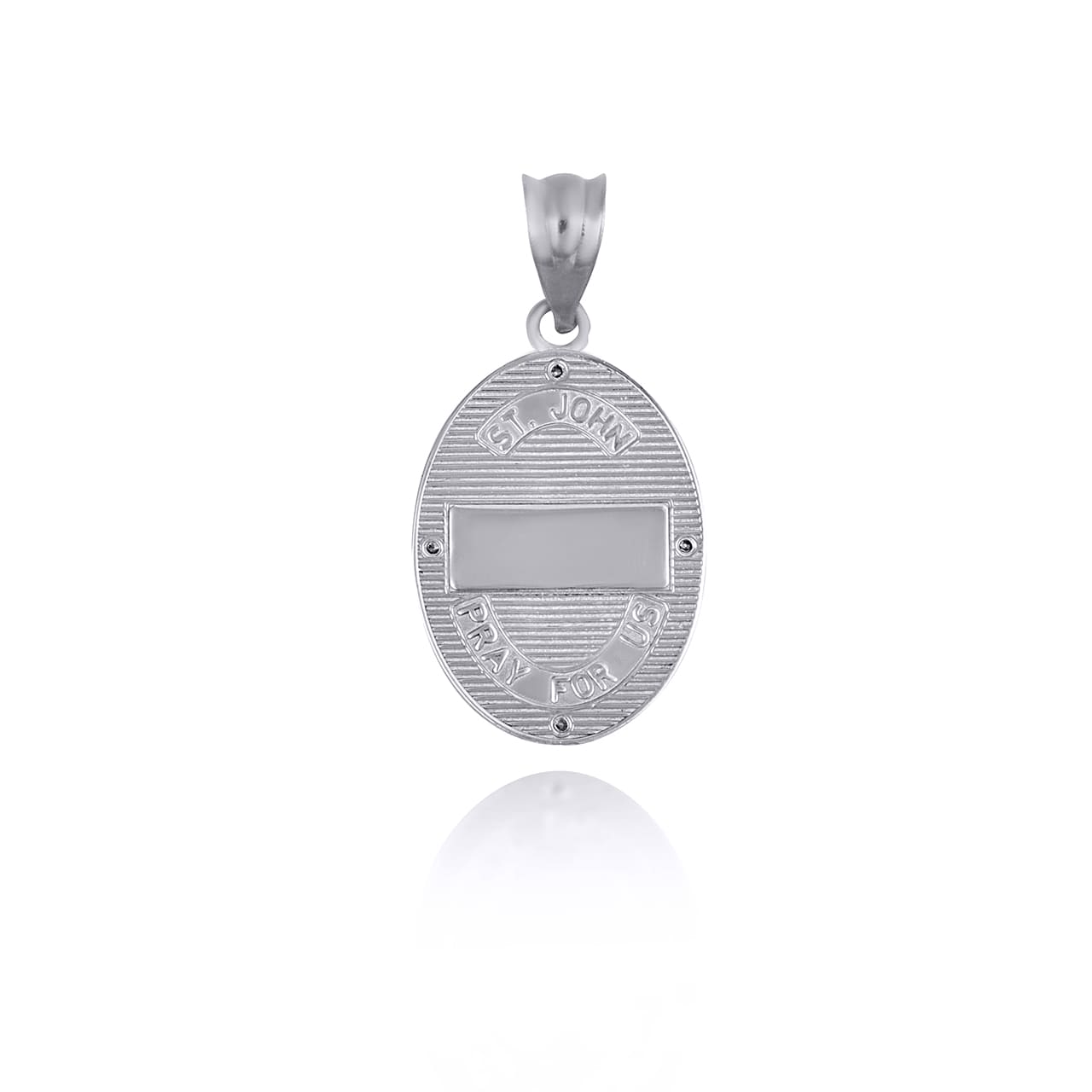 Sterling Silver Engravable Patron Saint John The Baptist Cubic Zirconia Oval Medallion Pendant Necklace, view 6