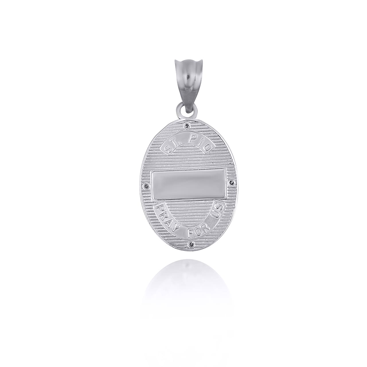 Sterling Silver Engravable Patron Saint Pio Of Pietrelcina Cubic Zirconia Oval Medallion Pendant Necklace, view 5