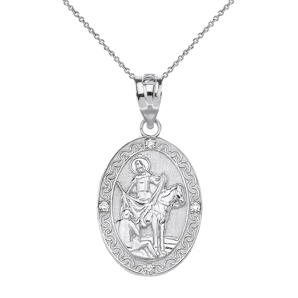 Sterling Silver Engravable Saint Martin of Tours Pray For Us Oval Pendant Necklace (1.04")