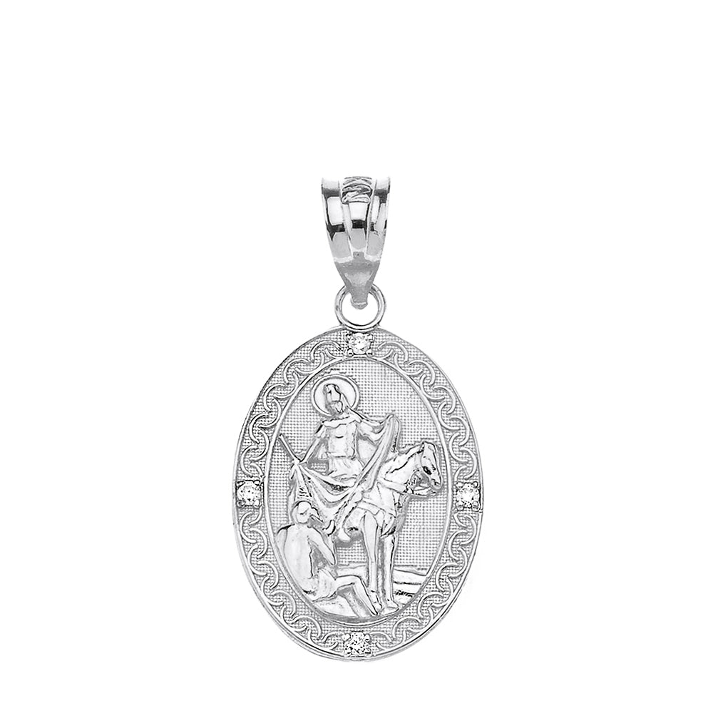 Sterling Silver Engravable Saint Martin of Tours Pray For Us Oval Pendant Necklace (1.04"), view 2