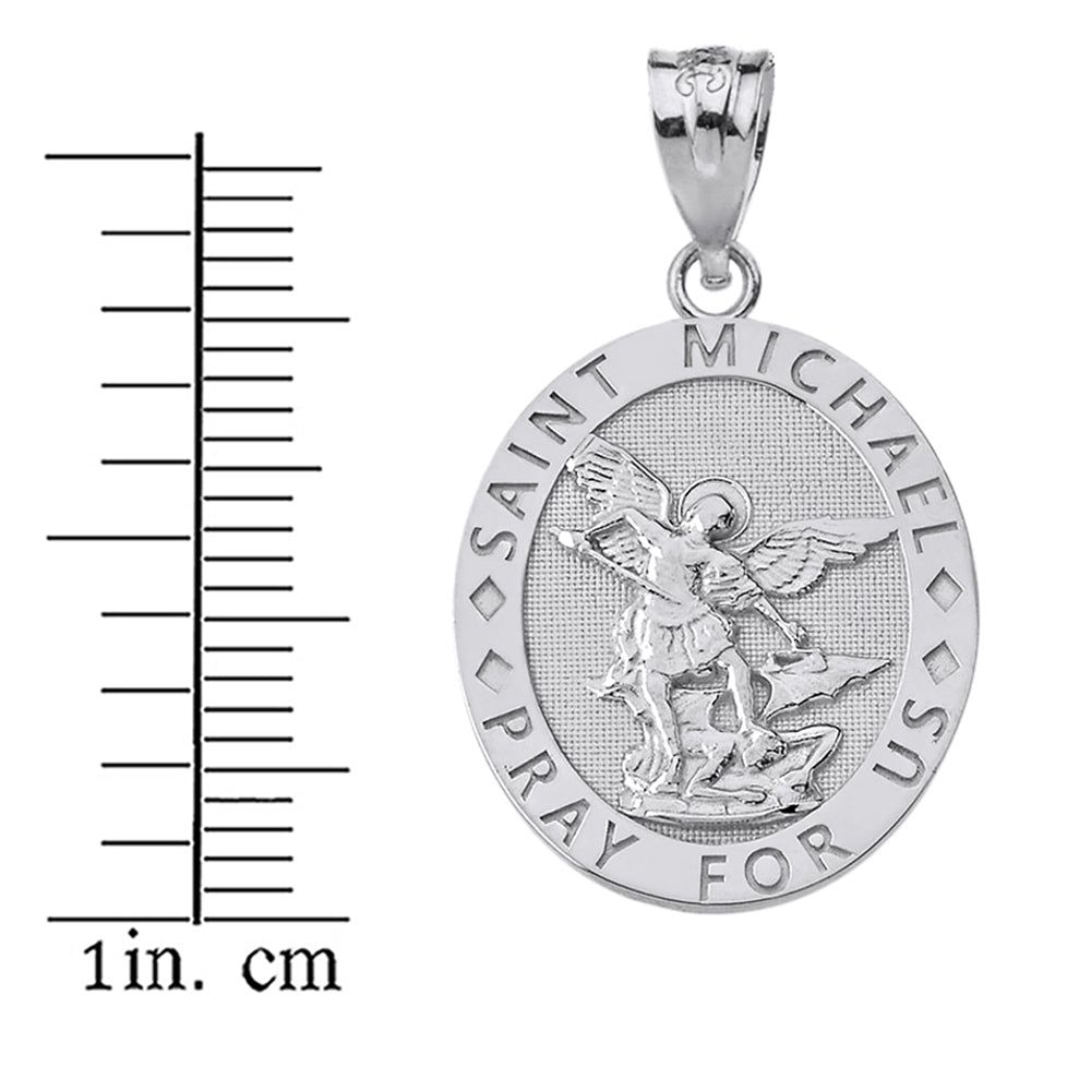 Sterling Silver Engravable Saint Michael Pray For Us Oval Pendant Necklace, view 3