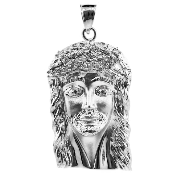 Sterling Silver Face of Jesus Pendant with CZ (Medium)