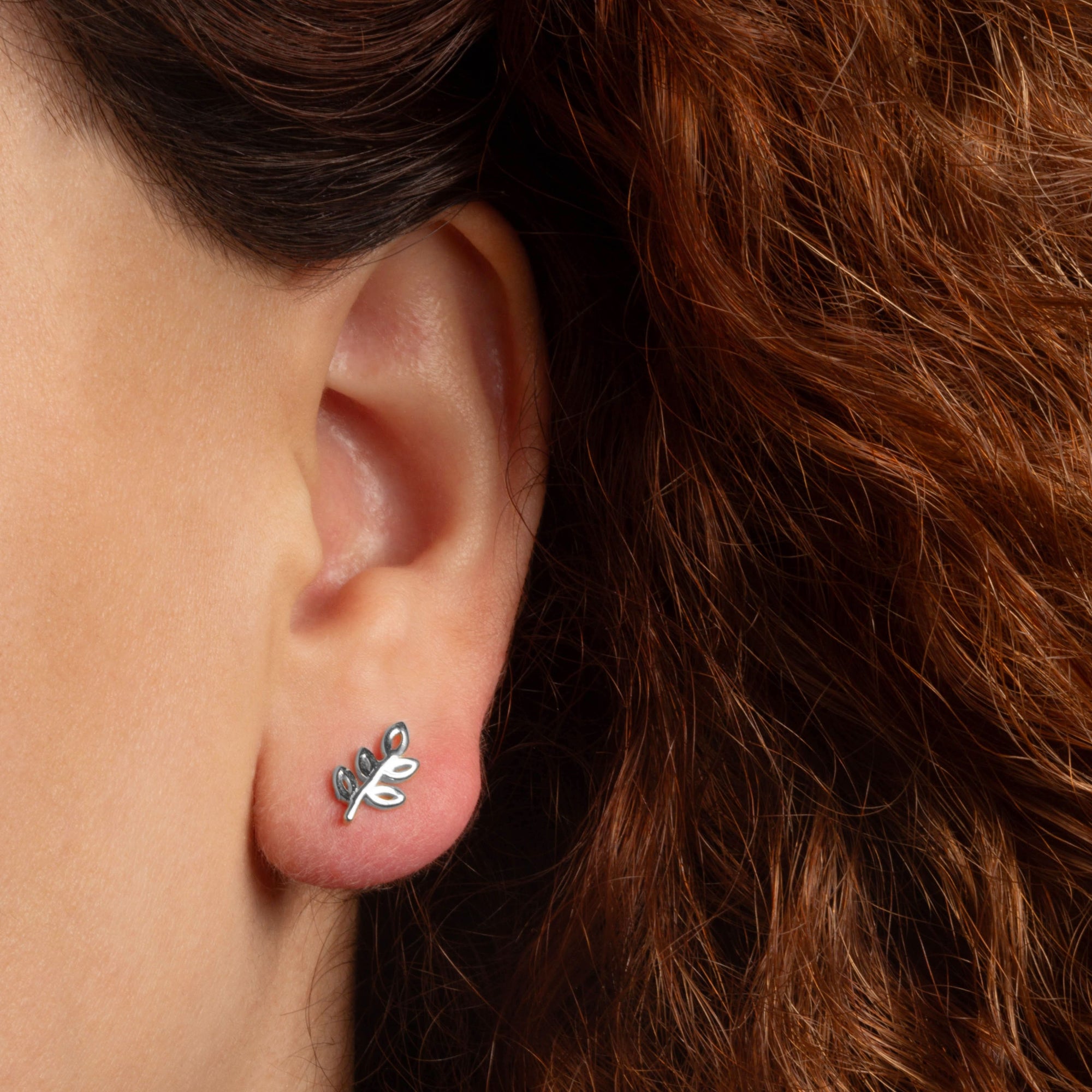 Sterling Silver Fern Leaf Stud Earrings, view 2