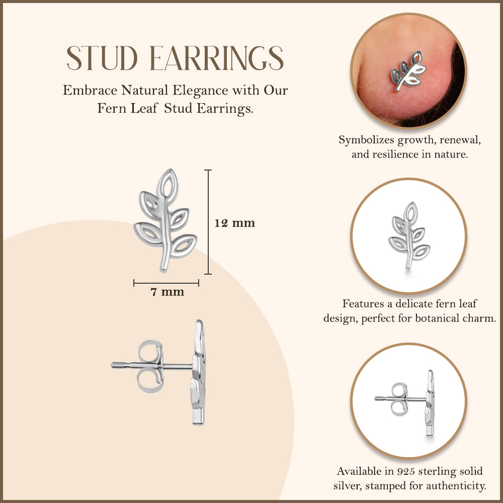 Sterling Silver Fern Leaf Stud Earrings, view 3