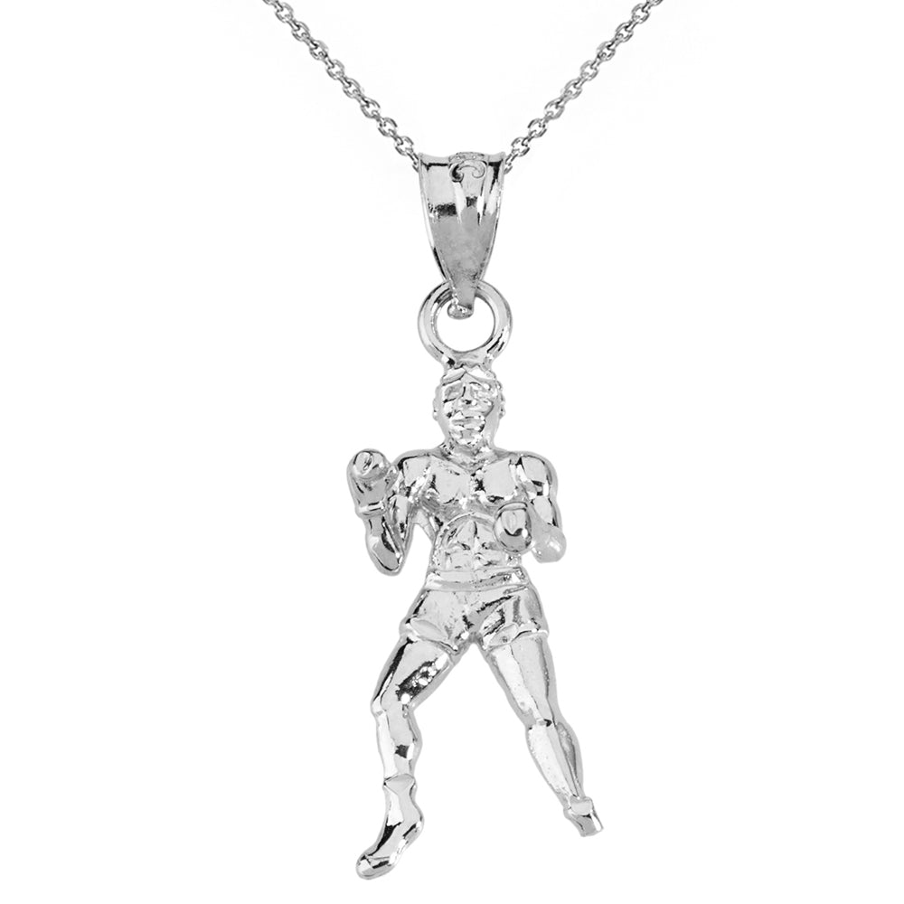 Sterling Silver Fight Sports Athletic Boxing Pendant Necklace