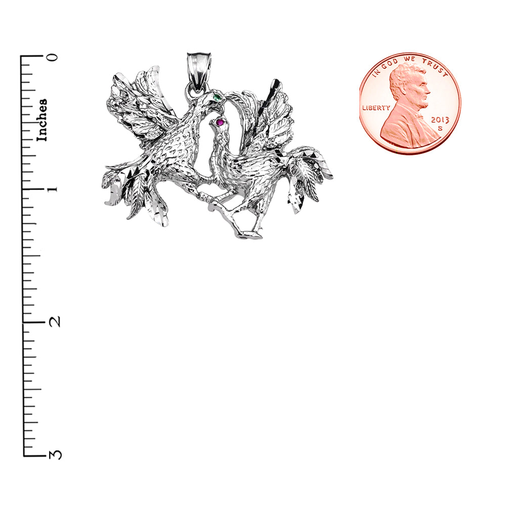 Sterling Silver Fighting Roosters Pendant Necklace, view 2