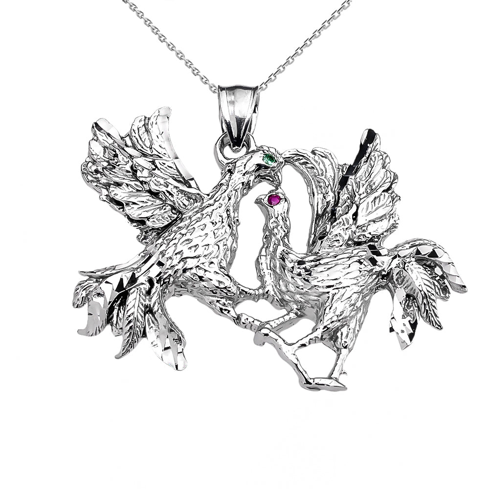 Sterling Silver Fighting Roosters Pendant Necklace, view 3