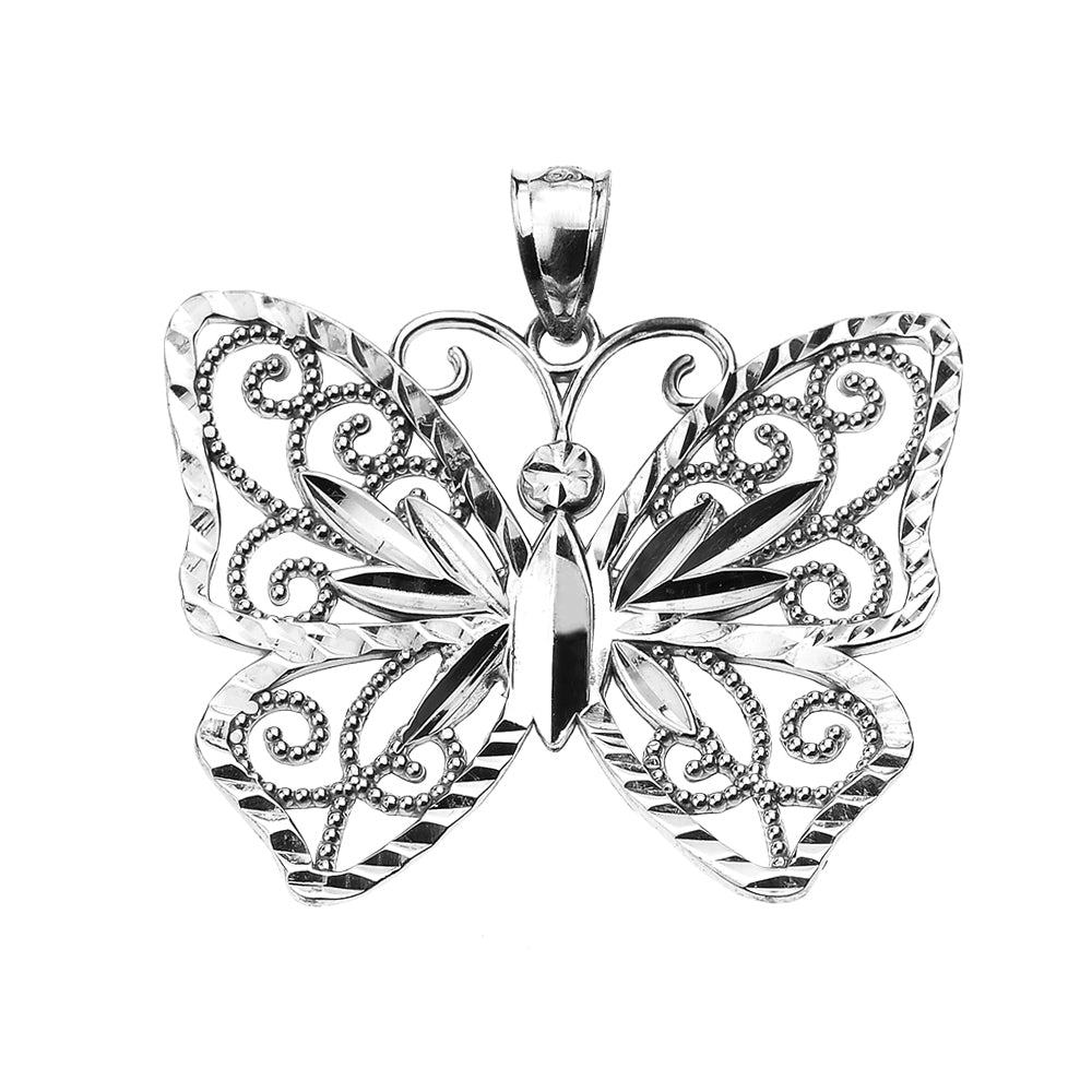 Sterling Silver Filigree Butterfly Pendant Necklace — Width: 0.01, view 2
