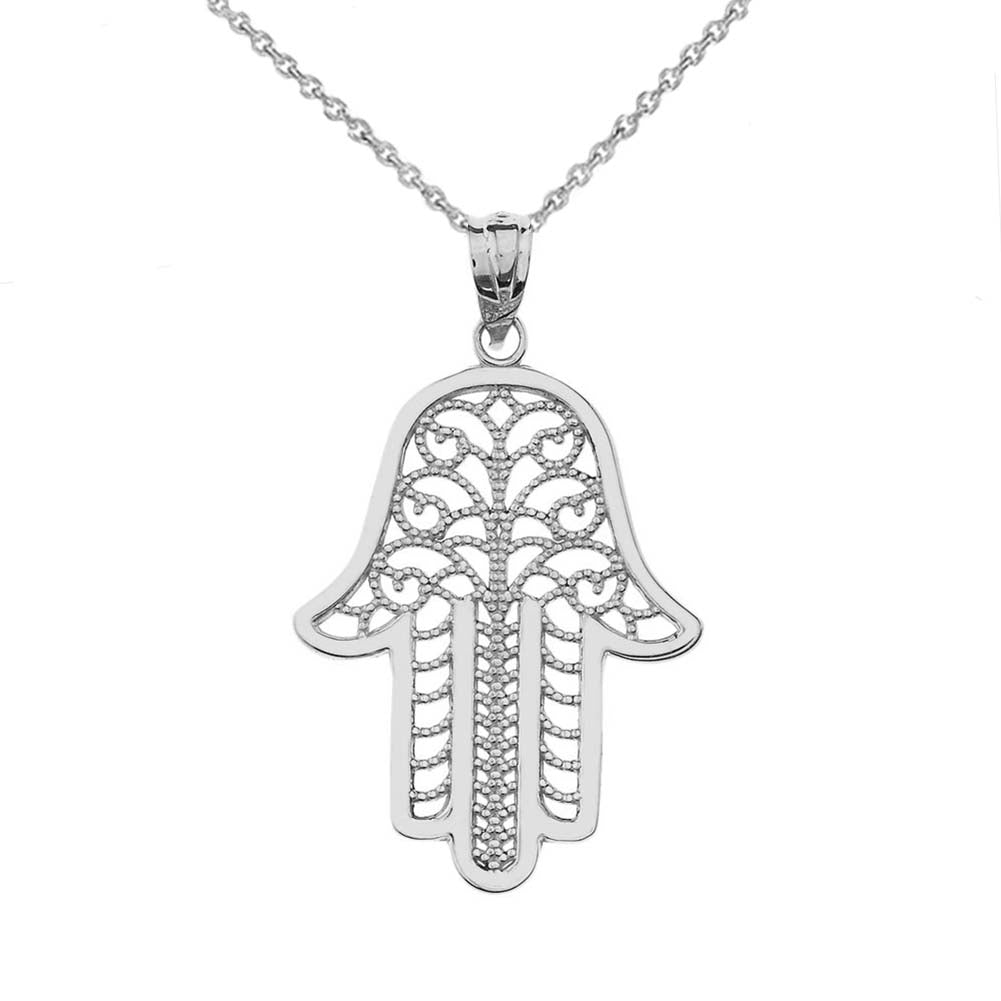 Sterling Silver Filigree Hamsa Hand Pendant Necklace