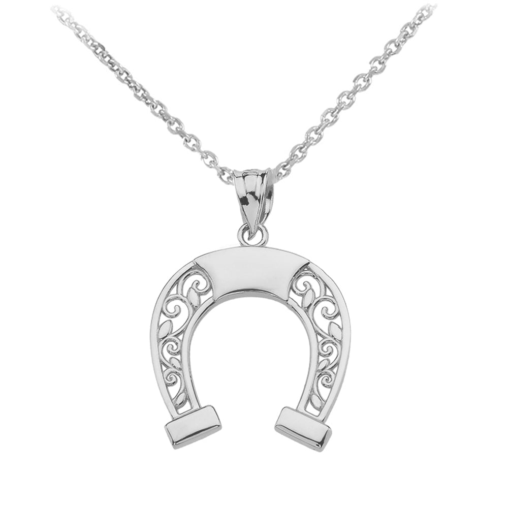 Sterling Silver Filigree Horseshoe Pendant Necklace