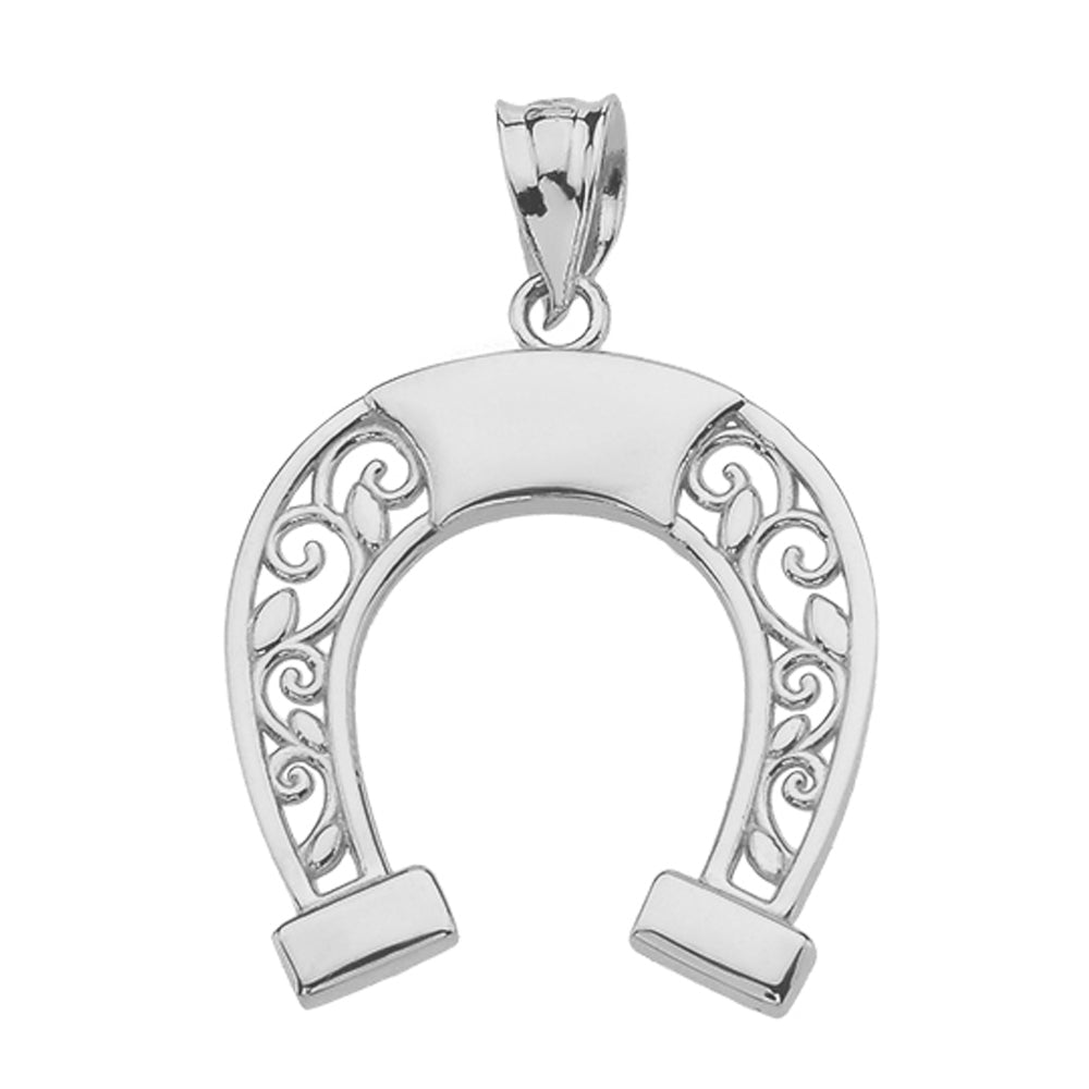 Sterling Silver Filigree Horseshoe Pendant Necklace, view 2