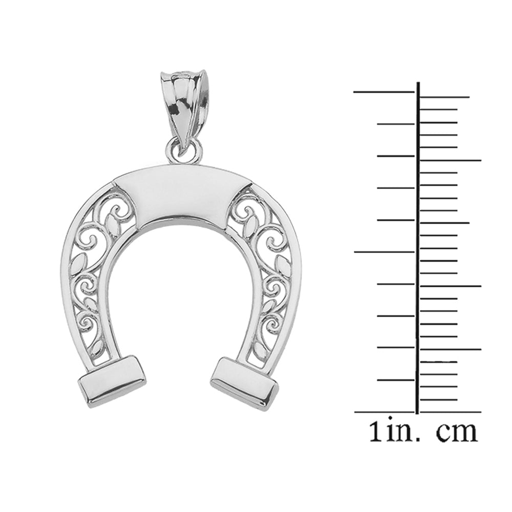 Sterling Silver Filigree Horseshoe Pendant Necklace, view 3