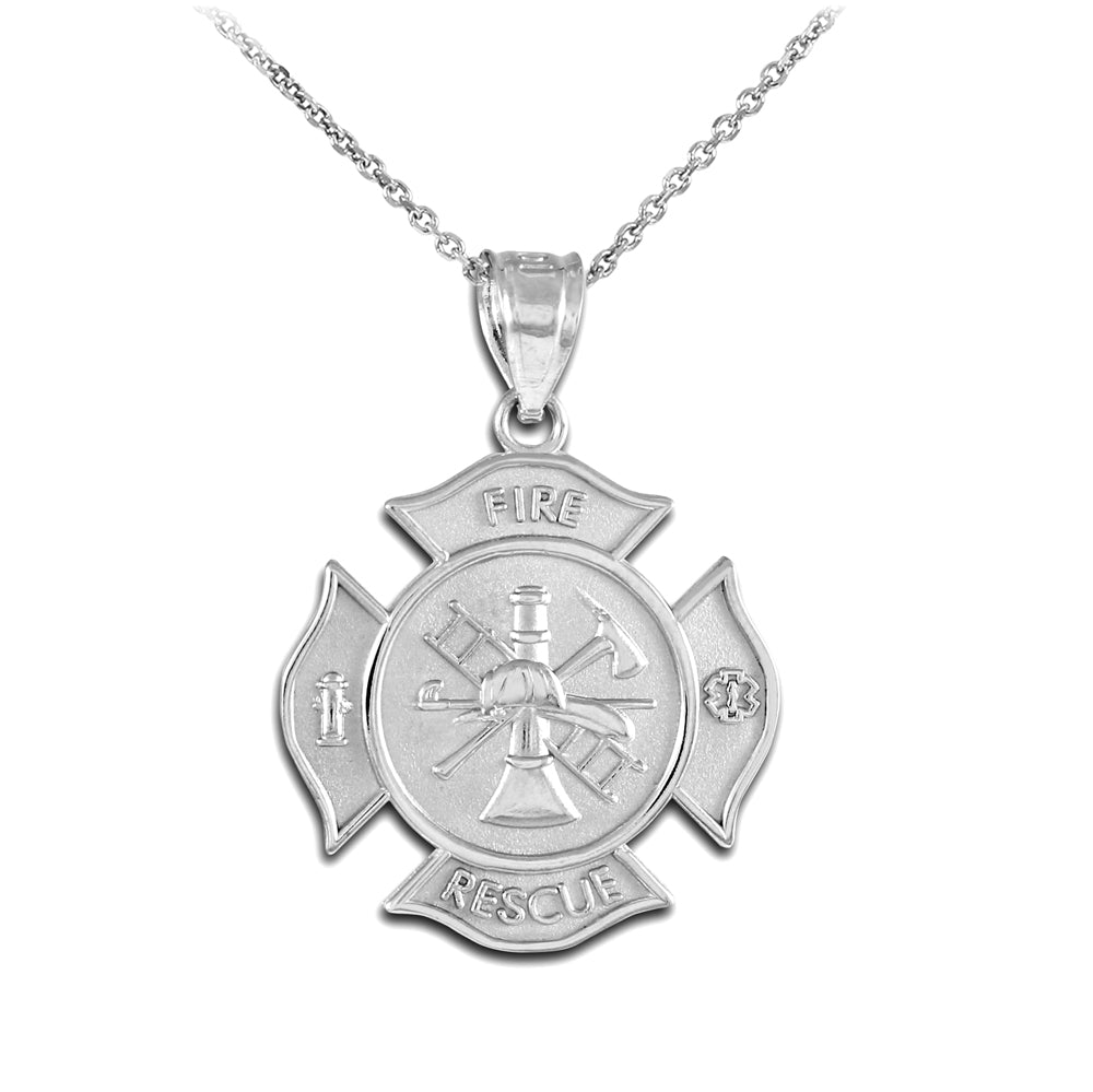 Sterling Silver Fire Department Firefighter Badge Pendant Necklace