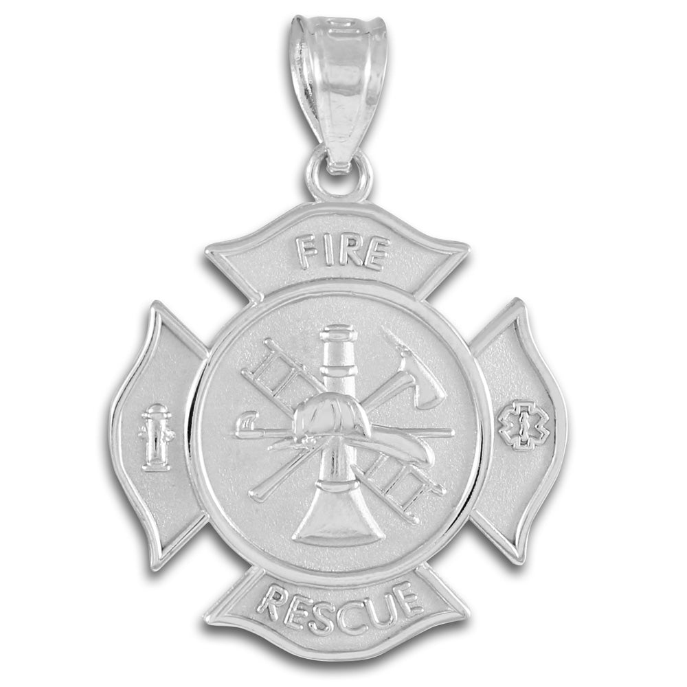 Sterling Silver Fire Department Firefighter Badge Pendant Necklace, view 2