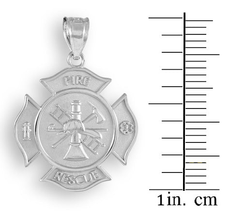Sterling Silver Fire Department Firefighter Badge Pendant Necklace, view 3