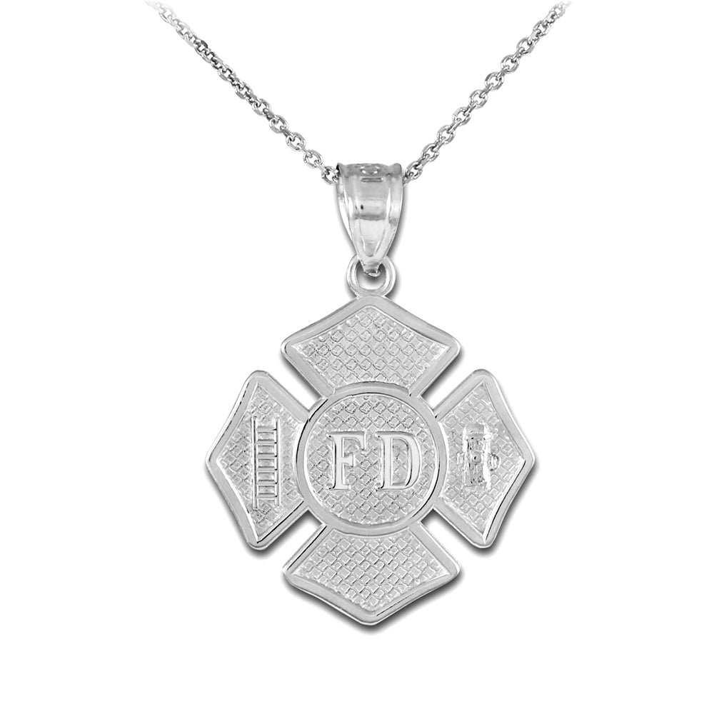 Sterling Silver Fire Department Solid Firefighter Badge Pendant Necklace