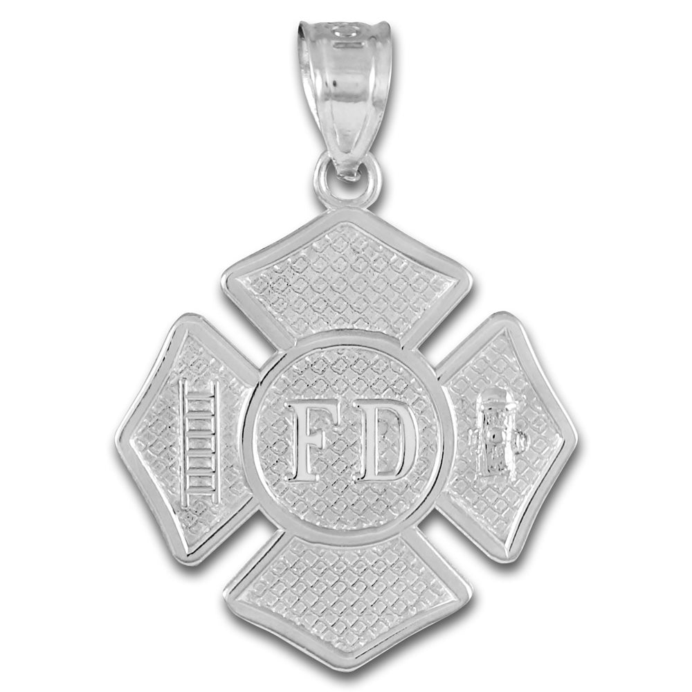 Sterling Silver Fire Department Solid Firefighter Badge Pendant Necklace, view 2