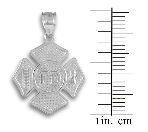 Sterling Silver Fire Department Solid Firefighter Badge Pendant Necklace, view 3