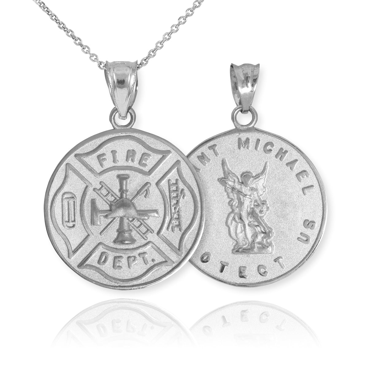 Sterling Silver Firefighter Badge Reversible St. Michael Pendant Necklace