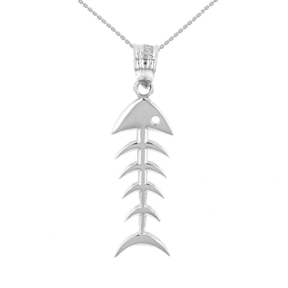 Sterling Silver Fish Bone Skeleton Pendant Necklace