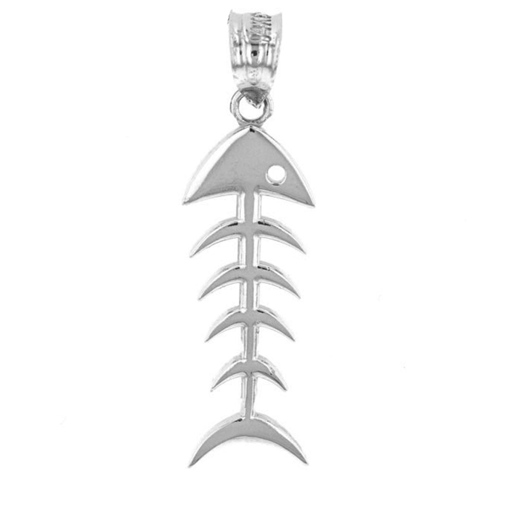 Sterling Silver Fish Bone Skeleton Pendant Necklace, view 2