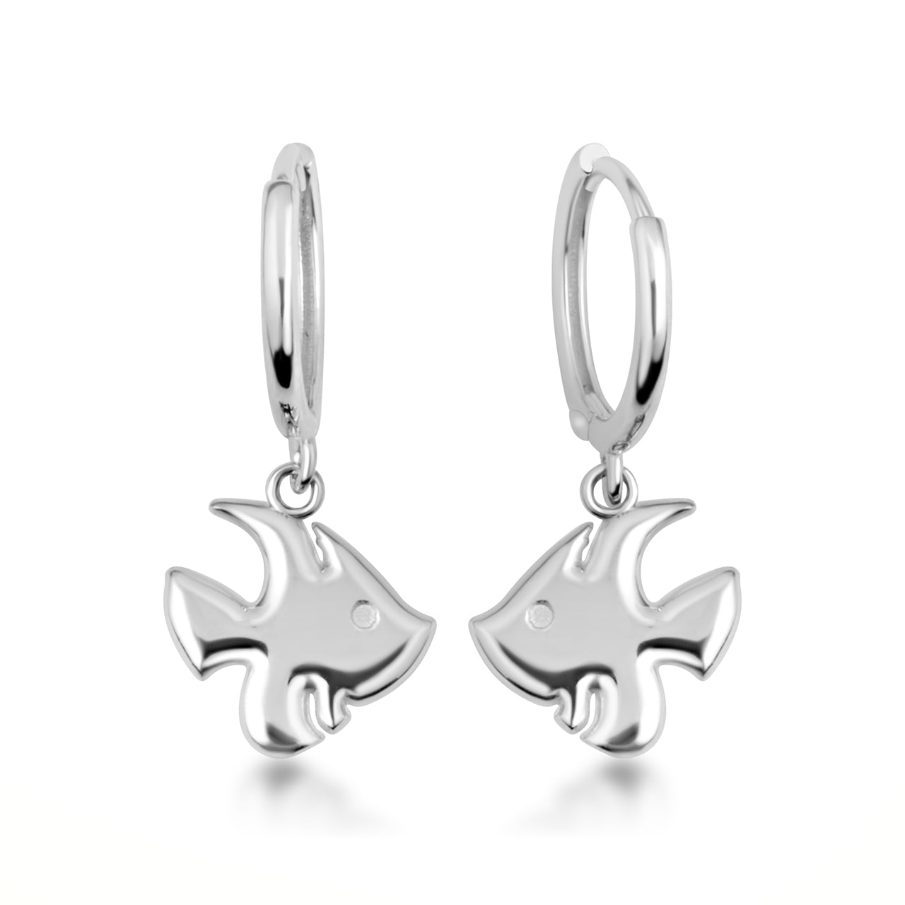 Sterling Silver Fish Drop Huggie Hoop Earrings