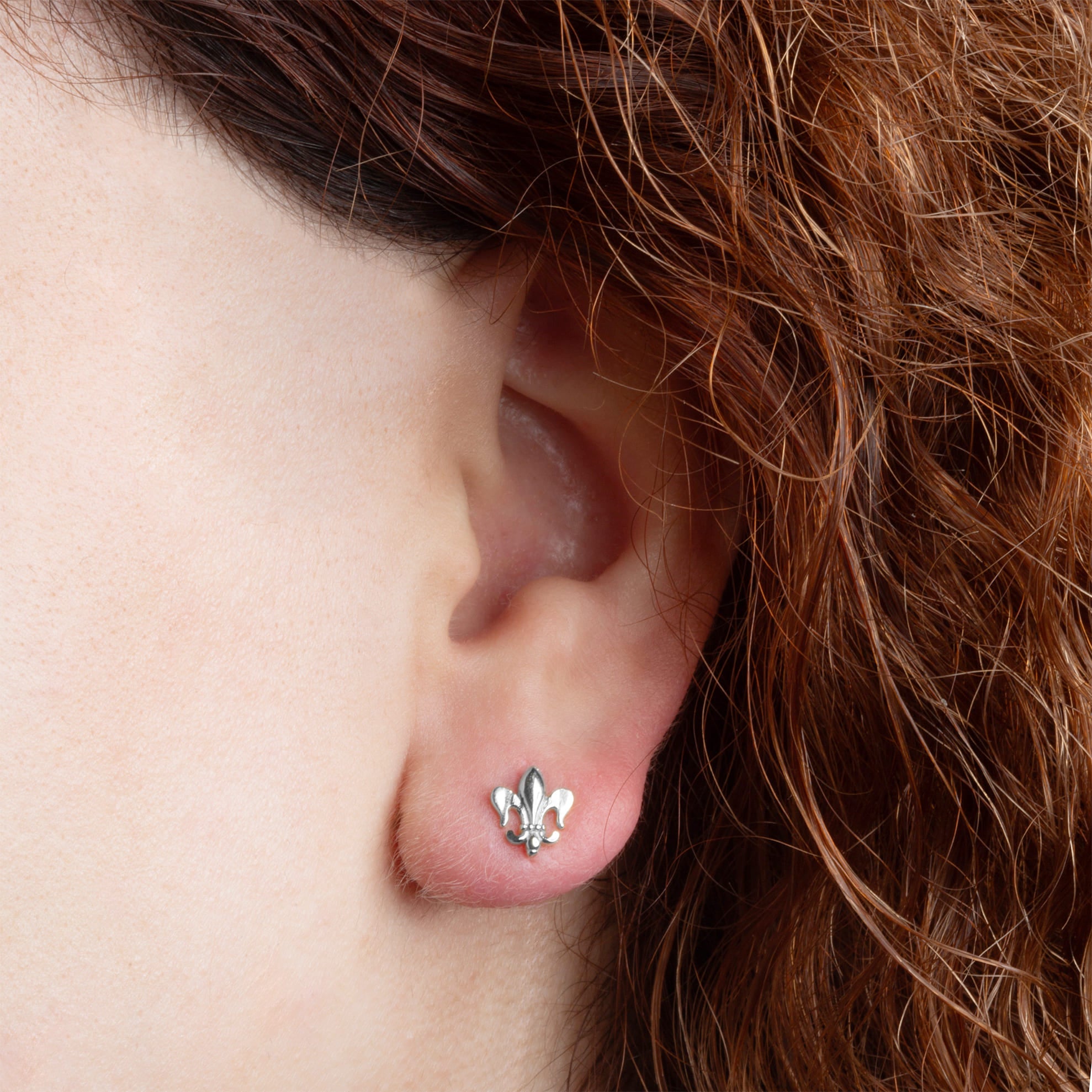 Sterling Silver Fleur-de-Lis French Stud Earrings, view 2