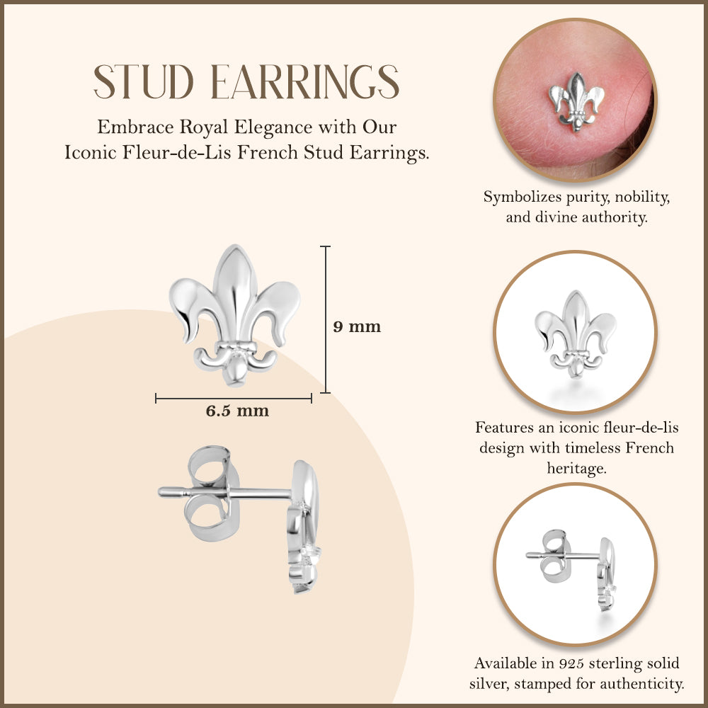 Sterling Silver Fleur-de-Lis French Stud Earrings, view 3