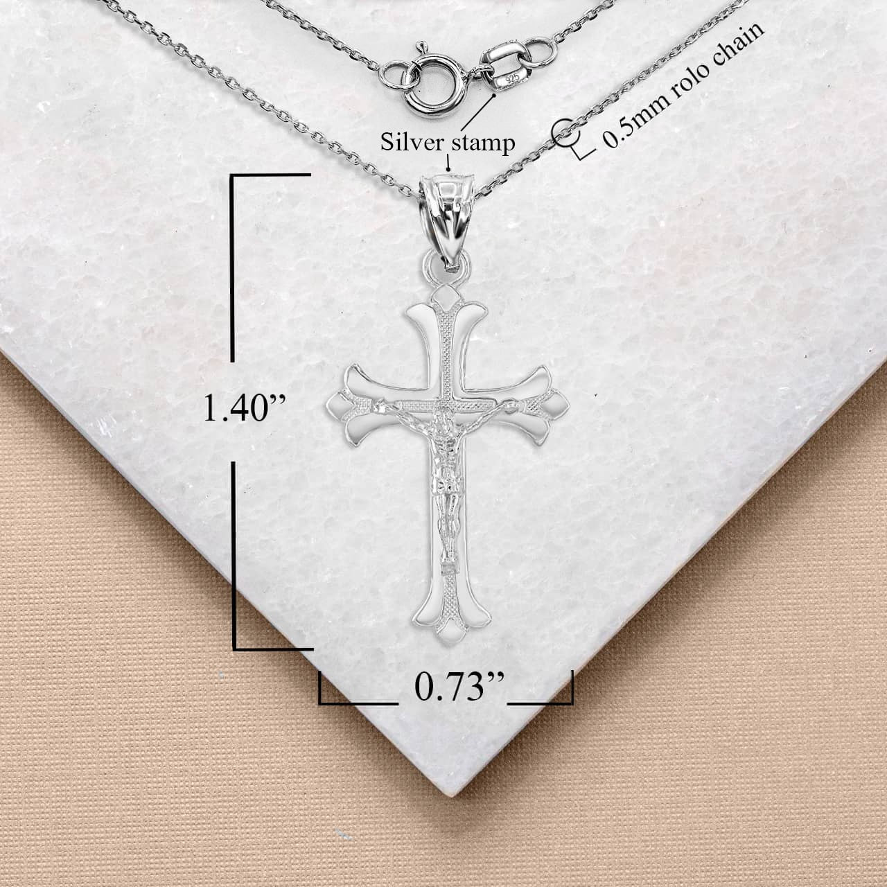 Sterling Silver Fleurie Fleur-de-lis Crucifix Pendant Necklace, view 3