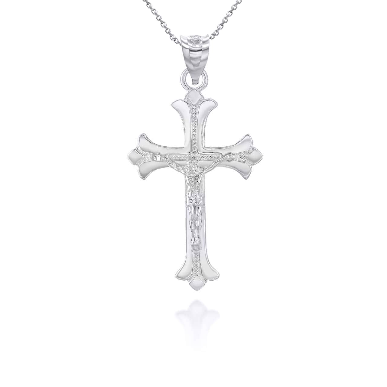 Sterling Silver Fleurie Fleur-de-lis Crucifix Pendant Necklace, view 4