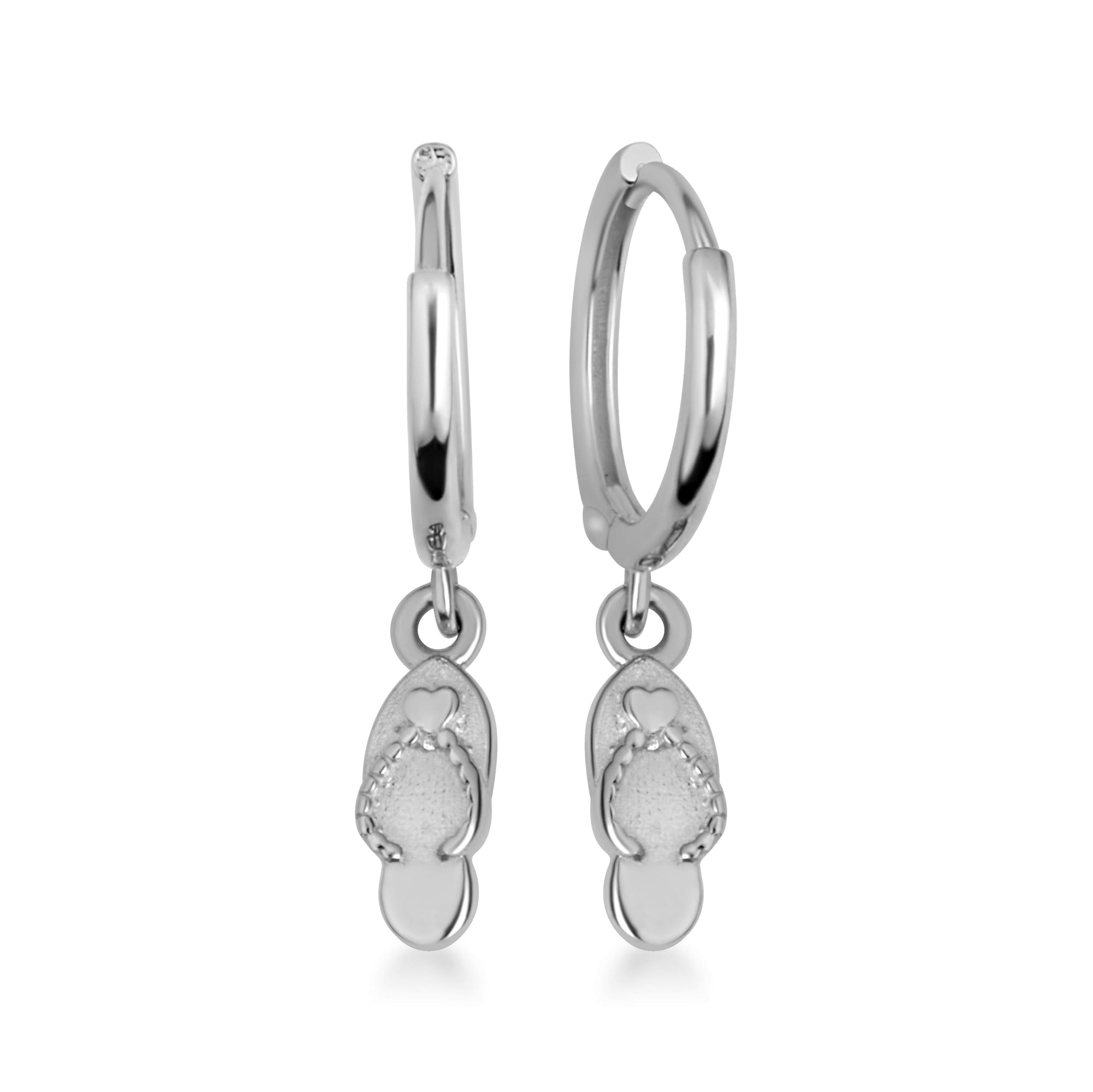 Sterling Silver Flip Flop Beach Sandals Drop Huggie Hoop Earrings